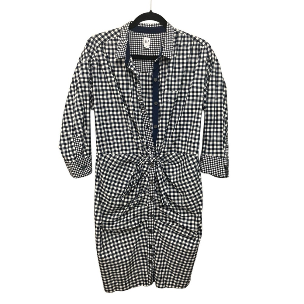 Gap Sarah Jessica Parker Coastal Beachy Navy White Gingham Check Dress Medium‎ - Picture 3 of 11